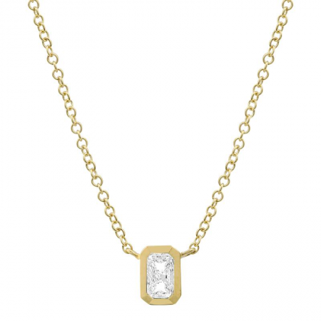 14K Yellow Gold White Topaz Emerald Bezel Necklace