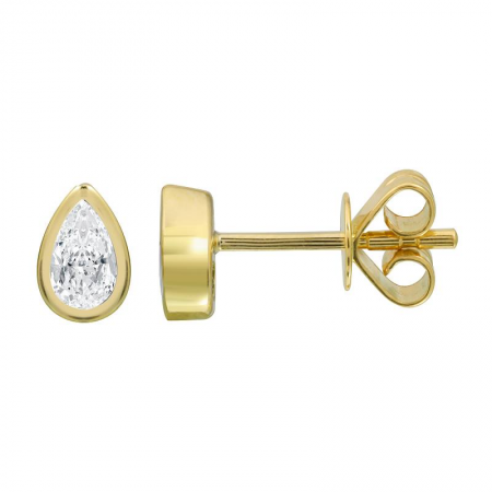 14K Yellow Gold Pear White Topaz Bezel Earrings-Earrings-Maurice's Jewelers-