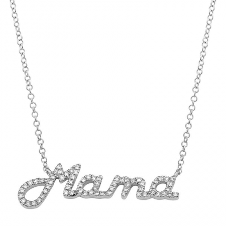 14k White Gold Mama Diamond Necklace