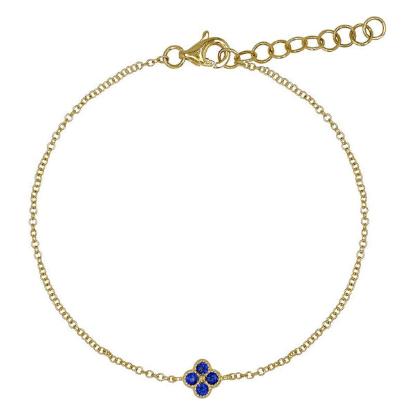 14K Yellow Gold Sapphire Clover Bracelet