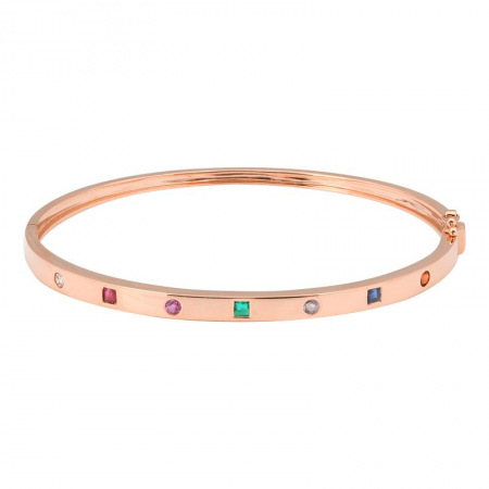 14K Yellow Gold Round + Square Multi Gemstone Bangle