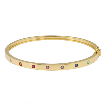 14K Yellow Gold Diamond + Gemstone Bangle