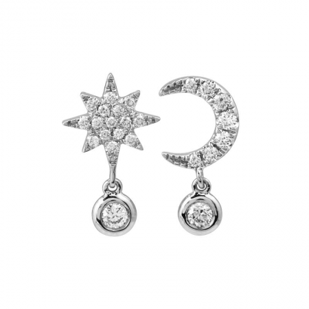 14k White Gold Moon & Star Diamond Stud Earrings-Earrings-Maurice's Jewelers-