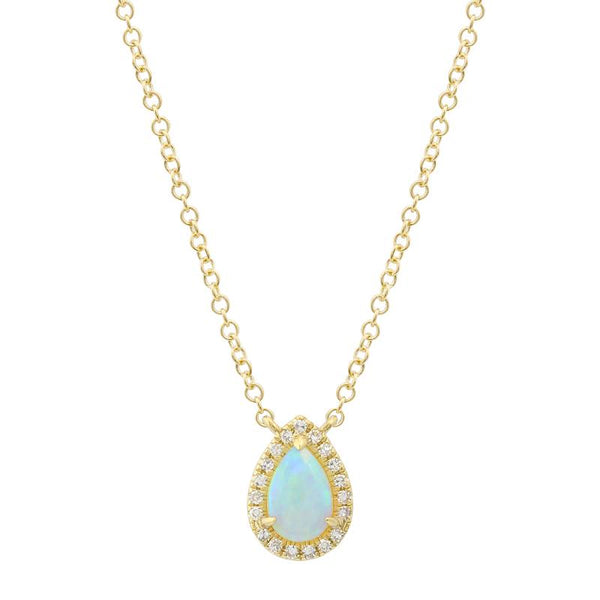 14k Yellow Gold Pear Opal Diamond Halo Necklace-Necklaces-Maurice's Jewelers-