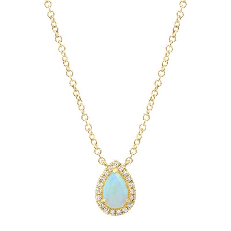 14k Yellow Gold Pear Opal Diamond Halo Necklace-Necklaces-Maurice's Jewelers-