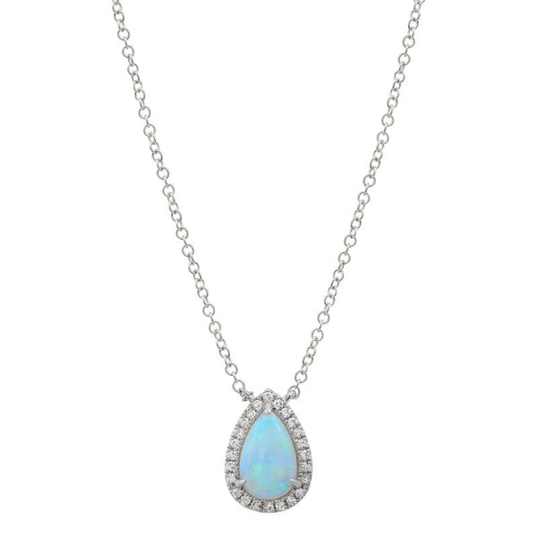 14k White Gold Diamond and Opal Necklace-Necklaces-Maurice's Jewelers-