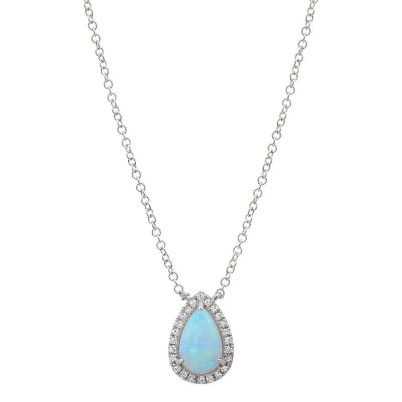 14k White Gold Diamond and Opal Necklace