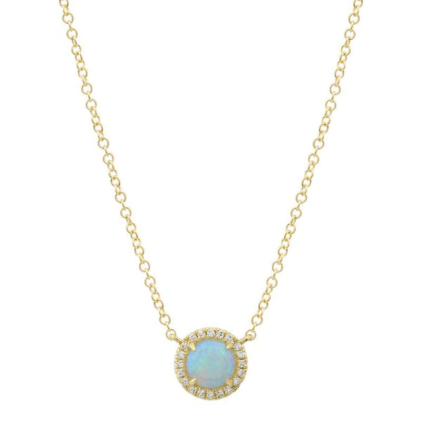 14K Yellow Gold Diamond and Round Opal Necklace