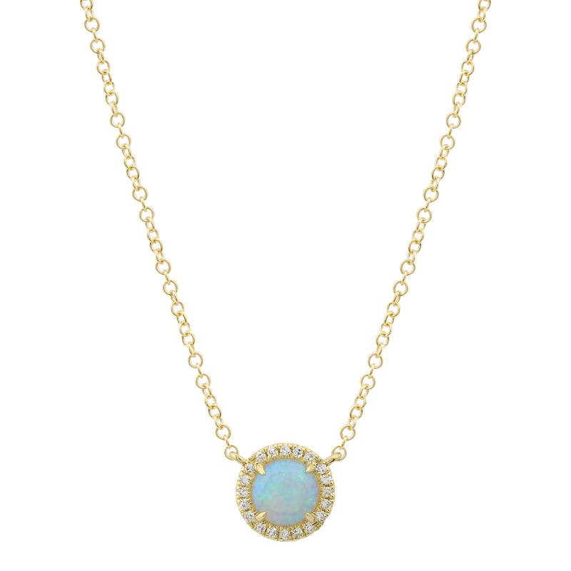 14K Yellow Gold Diamond and Round Opal Necklace