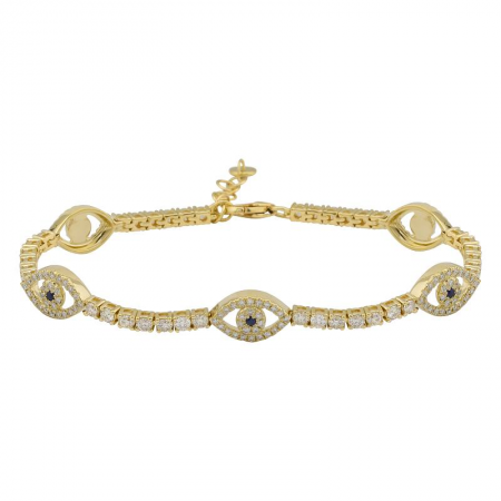 14k Yellow Gold Evil Eye & Classic Diamond Tennis Bracelet-Bracelets-Maurice's Jewelers-