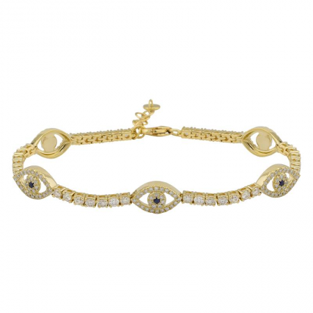 14k Yellow Gold Evil Eye & Classic Diamond Tennis Bracelet