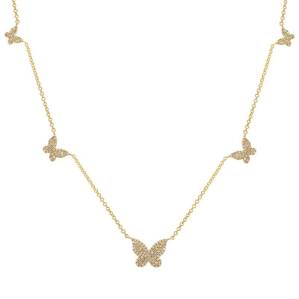 14K Yellow Gold Diamond Butterfly Necklace