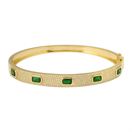 14k Yellow Gold Emerald Diamond Bangle