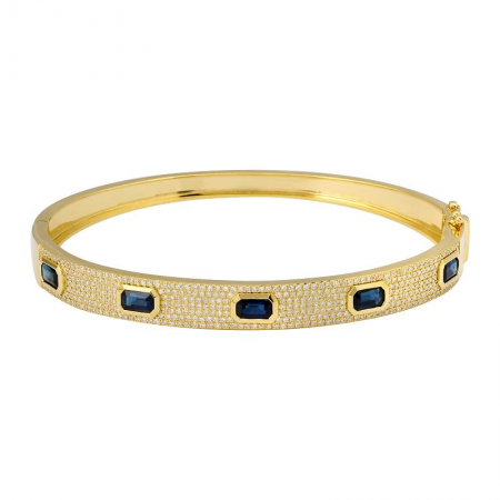 14k Yellow Gold Blue Sapphire Diamond Bangle-Bracelets-Maurice's Jewelers-