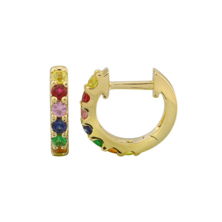 14K Yellow Gold Multicolor Huggie Earrings