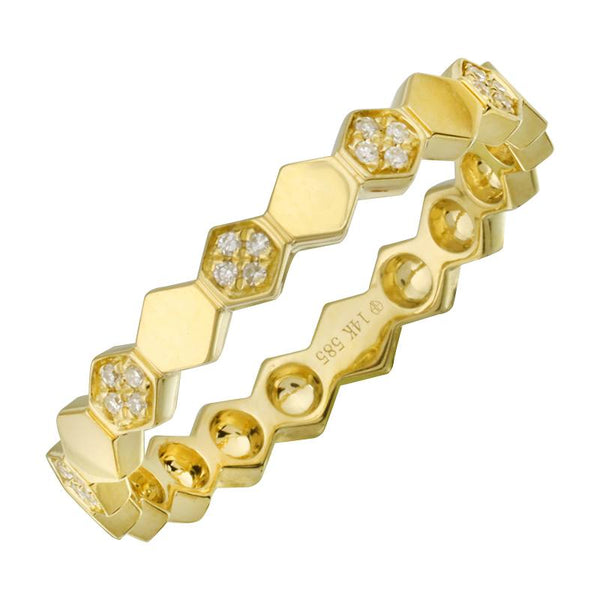 14k Yellow Diamond Hexagon Ring