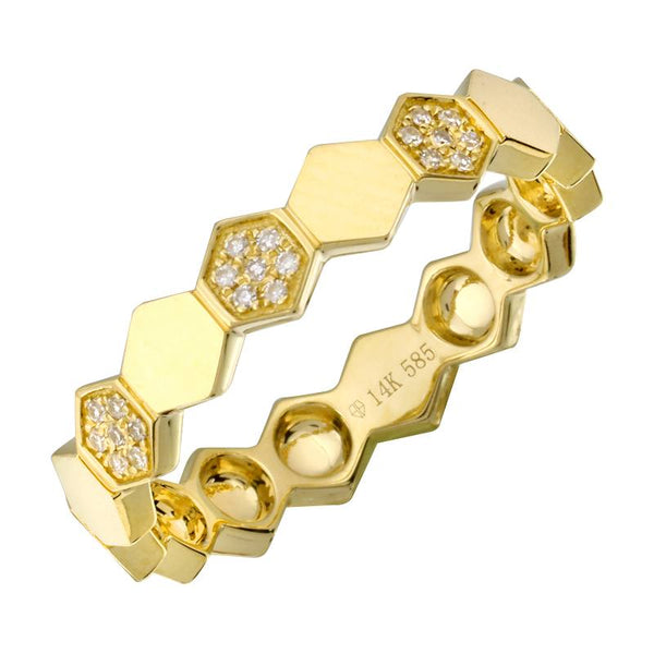 14k Yellow Gold Diamond Hexagon Ring