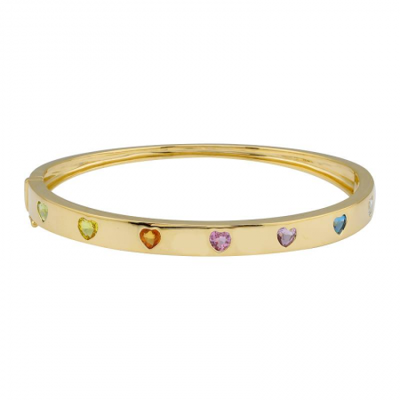 14k Yellow Gold Heart Shape Rainbow Bangle