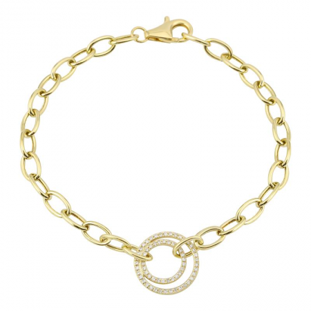 14k Yellow Gold Diamond Double Circle Link Chain Bracelet