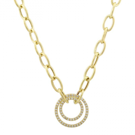 14k Yellow Gold Diamond Double Circle Link Chain Necklace-Necklaces-Maurice's Jewelers-