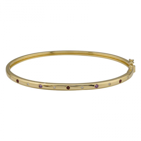 14k Yellow Gold Ruby & Amethyst Diamond Bangle