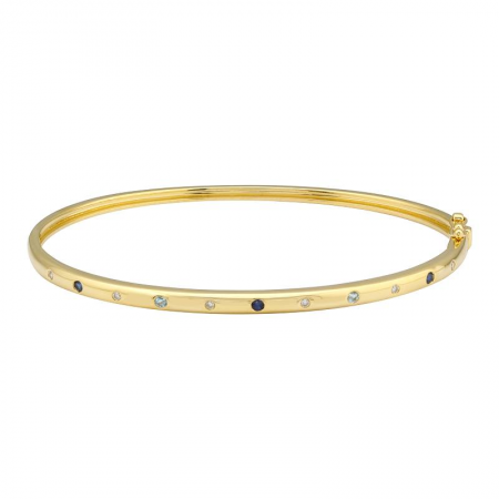 14k Yellow Gold Sapphire & Blue Topaz Diamond Bangle