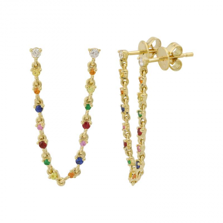 14K Yellow Gold Diamond Rainbow Double Stud Earrings