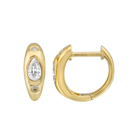 14K Yellow Gold Diamond + White Topaz Huggie Earrings