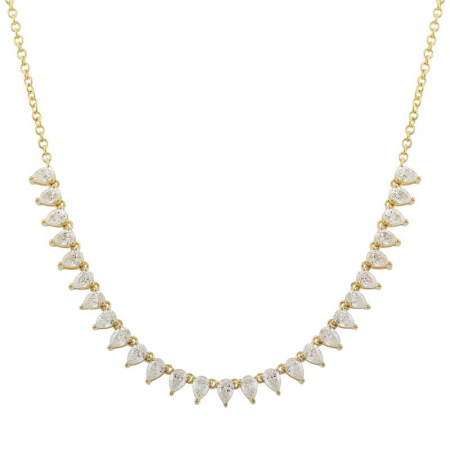 14k Yellow Gold 3 Prongs Set Pear Shape Diamond Necklace