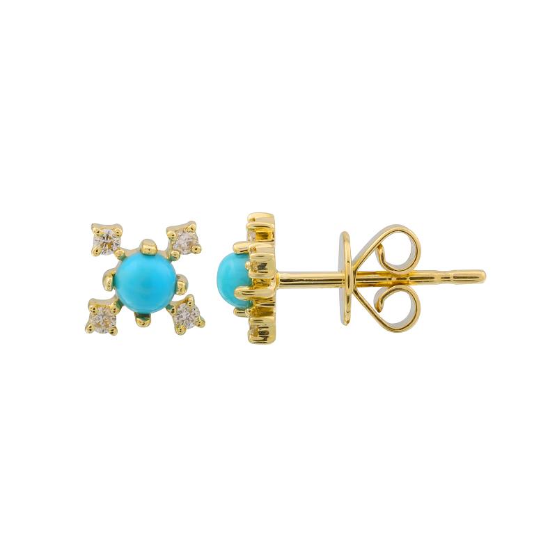 14k Yellow Diamond and Turquoise Stud Earrings-EARRINGS-Maurice's Jewelers-