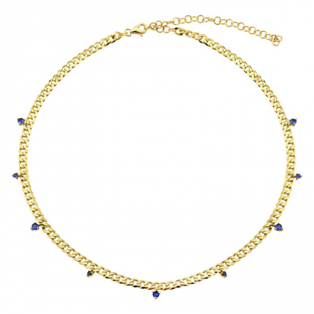 14k Yellow Gold Blue Sapphire Cuban Link Chain Necklace-Necklaces-Maurice's Jewelers-