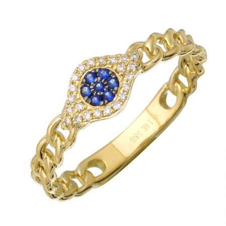 14k Yellow Gold Diamond Evil Eye link Ring