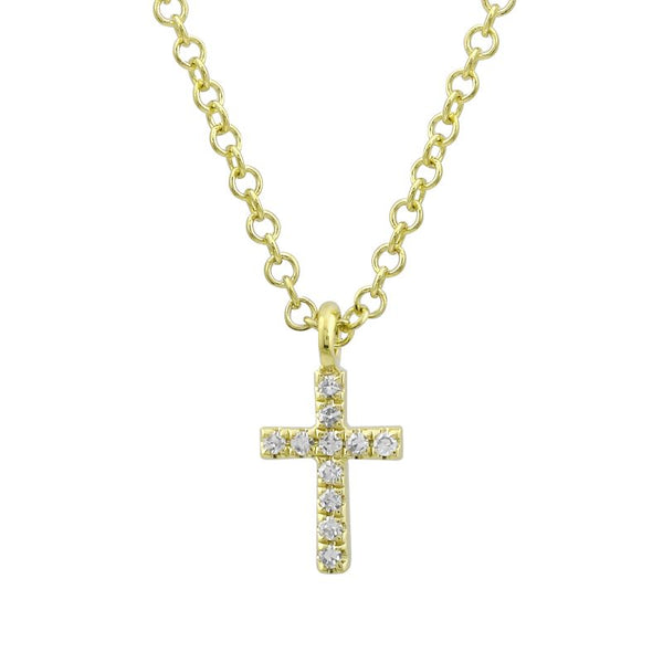 14k Yellow Gold Diamond Mini Cross Necklace-Necklaces-Maurice's Jewelers -