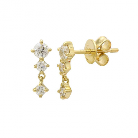 14k Yellow Gold Diamond Dangle Stud Earrings-EARRINGS-Maurice's Jewelers-