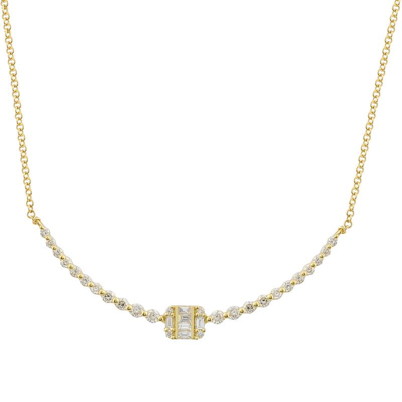 14k Yellow Gold Diamond Curved Necklace