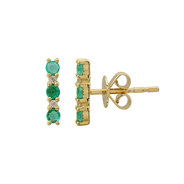 14k Yellow Gold Diamond and Emerald Bar Earrings-EARRINGS-Maurice's Jewelers-