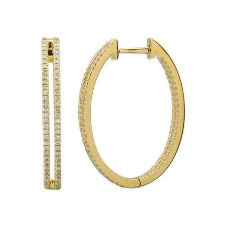 14k Yellow Gold Diamond In & Out Hoop Earrings