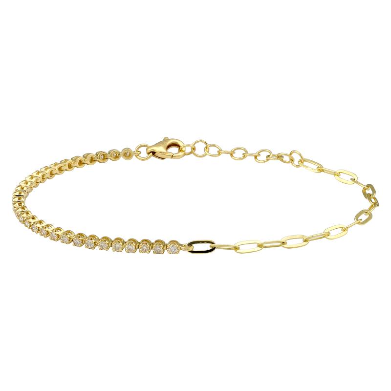 14k Yellow Gold Half Link and Half Diamond Tennis Bracelet