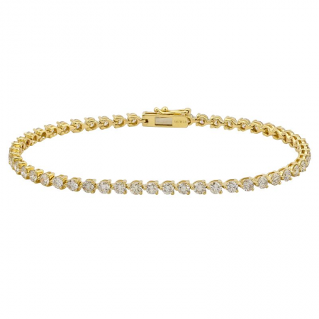 14k Yellow Gold Diamond 3-prongs Tennis Bracelet