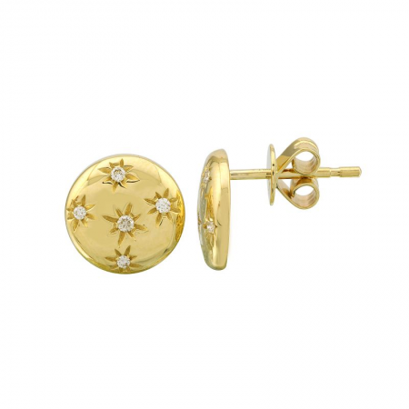 14k Yellow Gold Button Diamond Stud Earrings