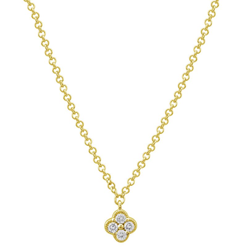 14K Yellow Gold Diamond Mini Clover Necklace