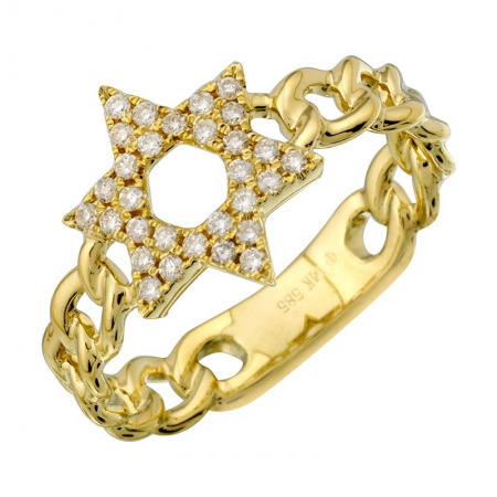 14k Yellow Gold Diamond Star of David link Ring