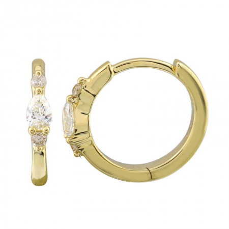 14k Yellow Gold Round & Pear Shape Diamond Huggie Earrings