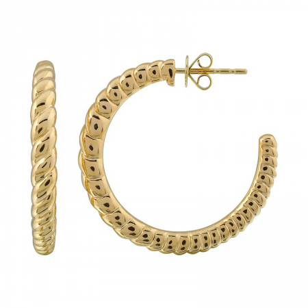 14k Yellow Gold Croissant Open Hoop Earrings / Light Gold Weight