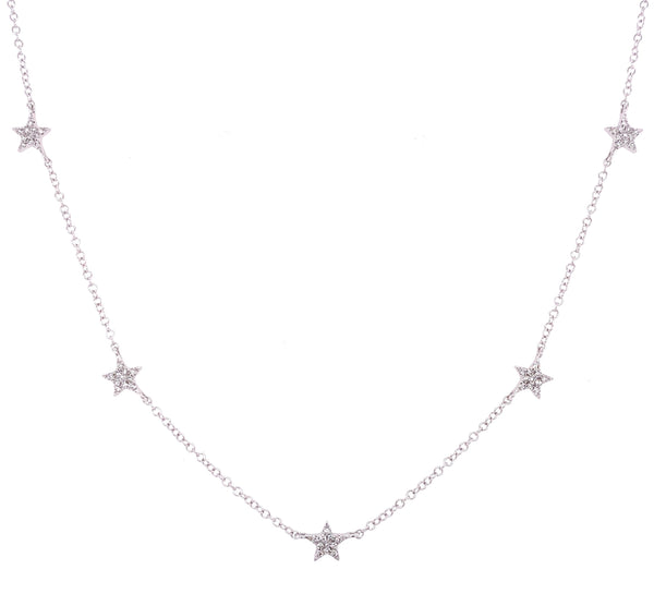 14K White Gold Diamond Star Station Necklace-Necklaces-majolie-