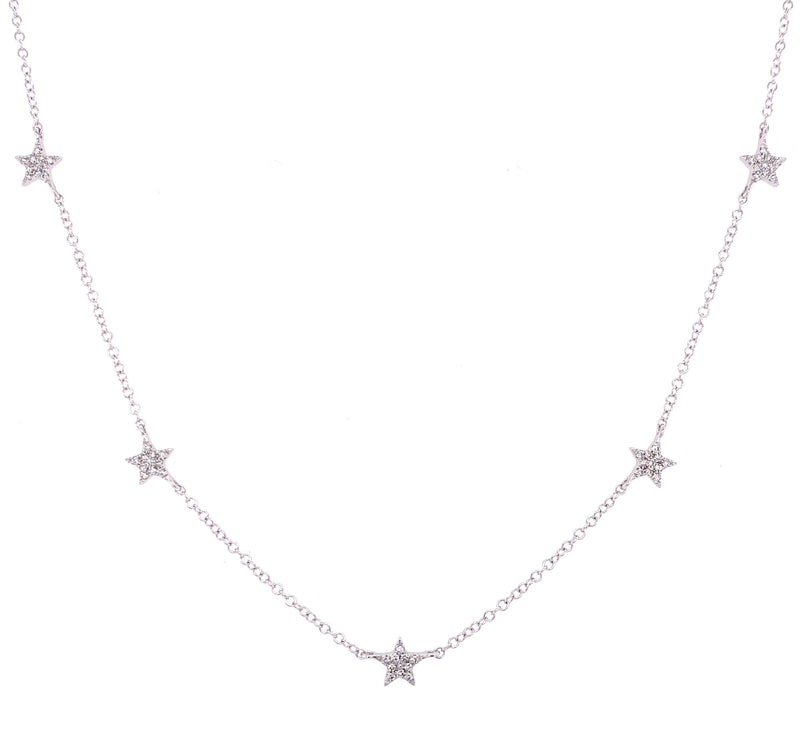 14K White Gold Diamond Star Station Necklace-Necklaces-majolie-