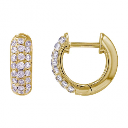 14K Yellow Gold Diamond Pave Huggie Hoop Earrings
