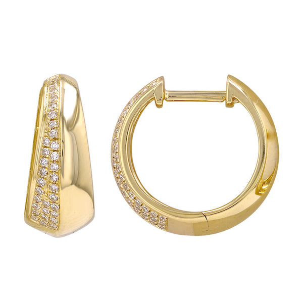 14K Yellow Gold Diamond Tapered Huggie Earrings