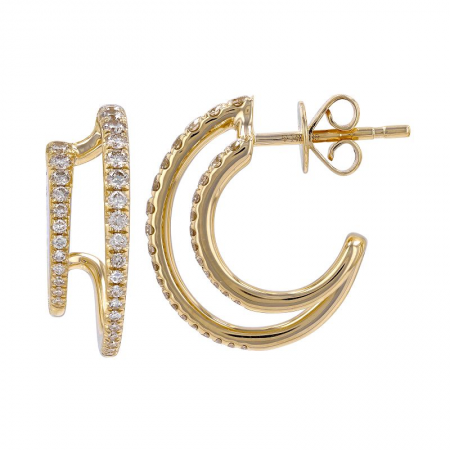14K Yellow Gold Diamond Double Huggie Earrings