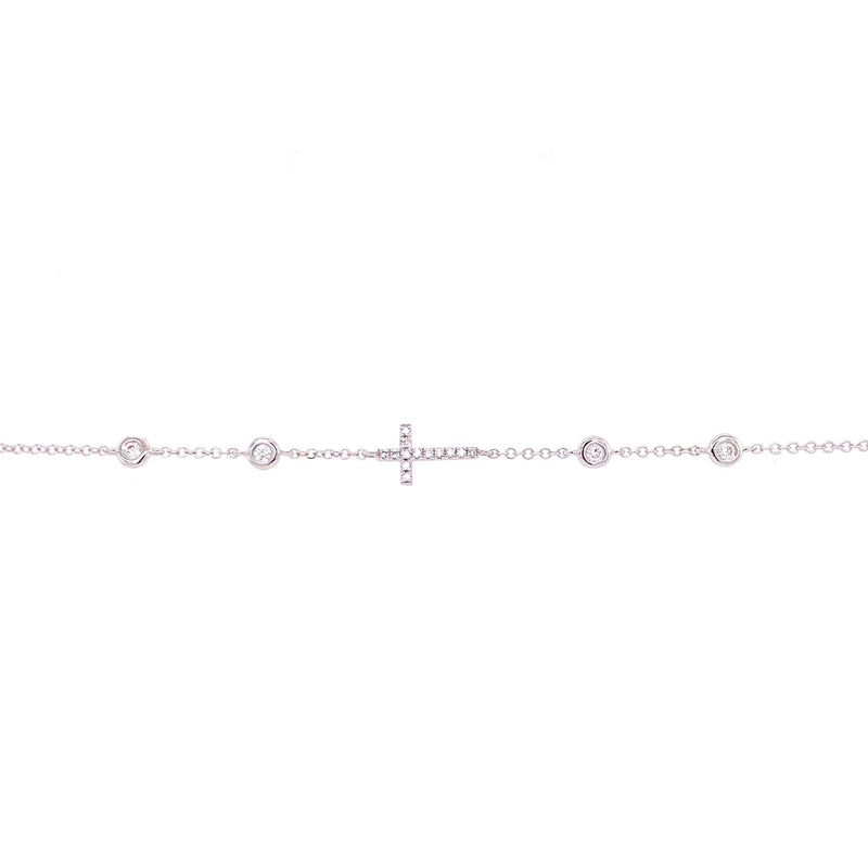 14K White Gold Diamond Cross Bracelet-Bracelets-majolie-WHITE GOLD-